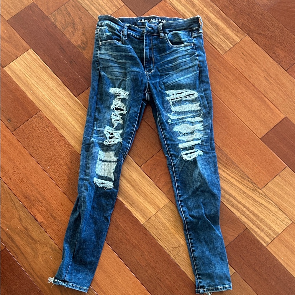 American Eagle Outfitters Ripped Dark Blue Skinny Jeans